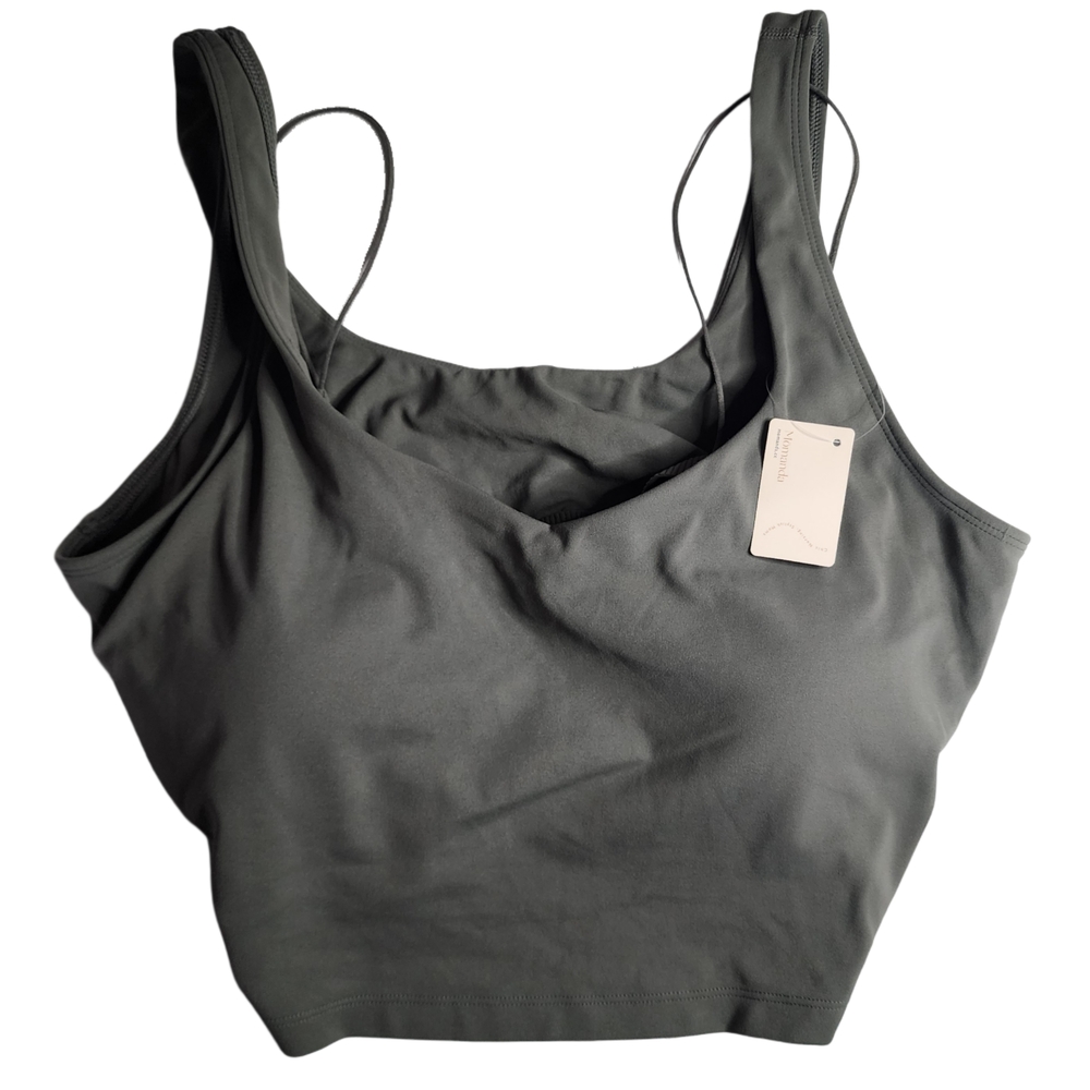 Momanda Nursing Sports Bra Tank Top XL Gray Sage NWT Built-In Support - Picture 2 of 4